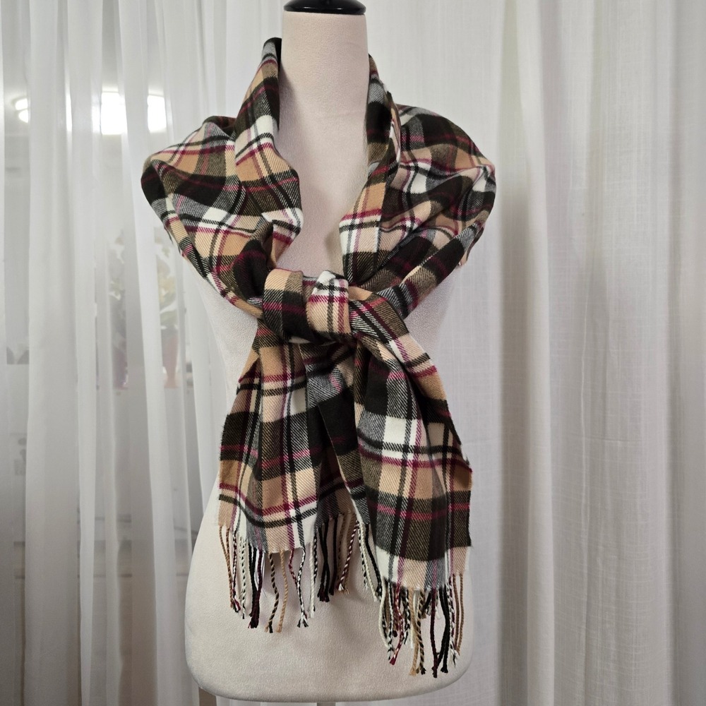 NWT Kohls Womens Plaid‎ Scarf Fringe Super Soft Brown Black Beige Winter Fashion
